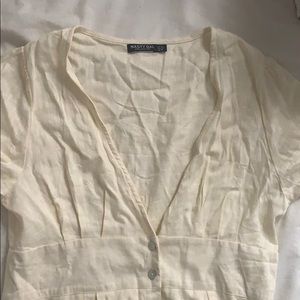 Cream Linen Button Front Dress